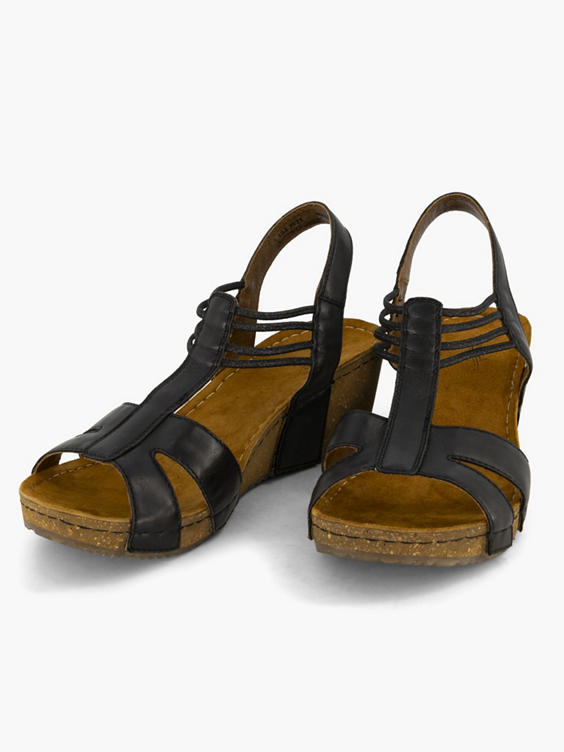 Zwarte leren comfort sandalette sleehak