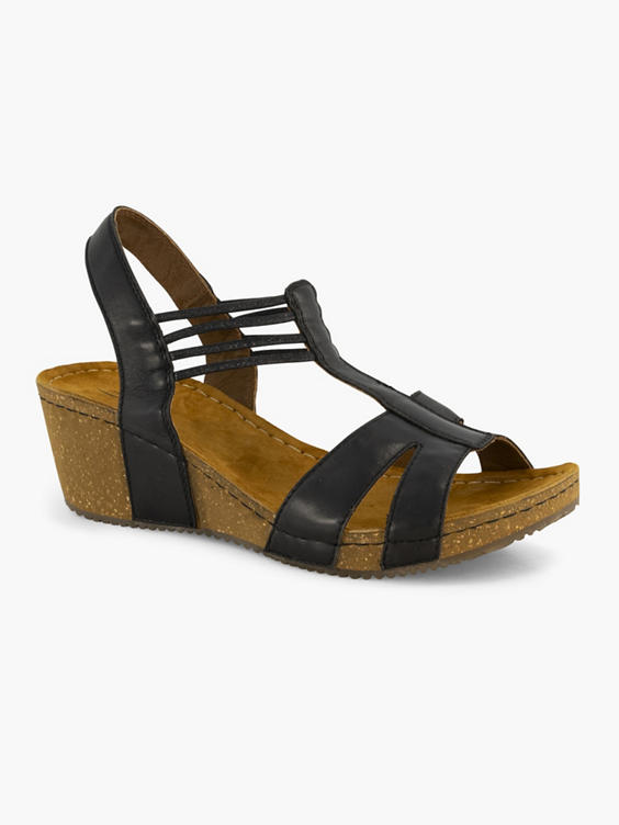 Zwarte leren comfort sandalette sleehak