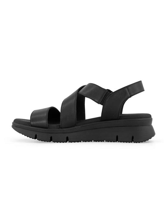 Zwarte leren comfort sandalette sleehak