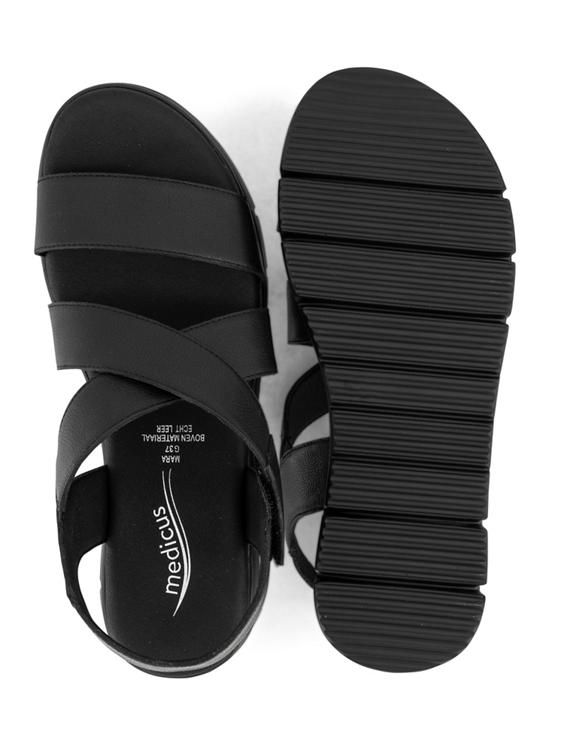 Zwarte leren comfort sandalette sleehak