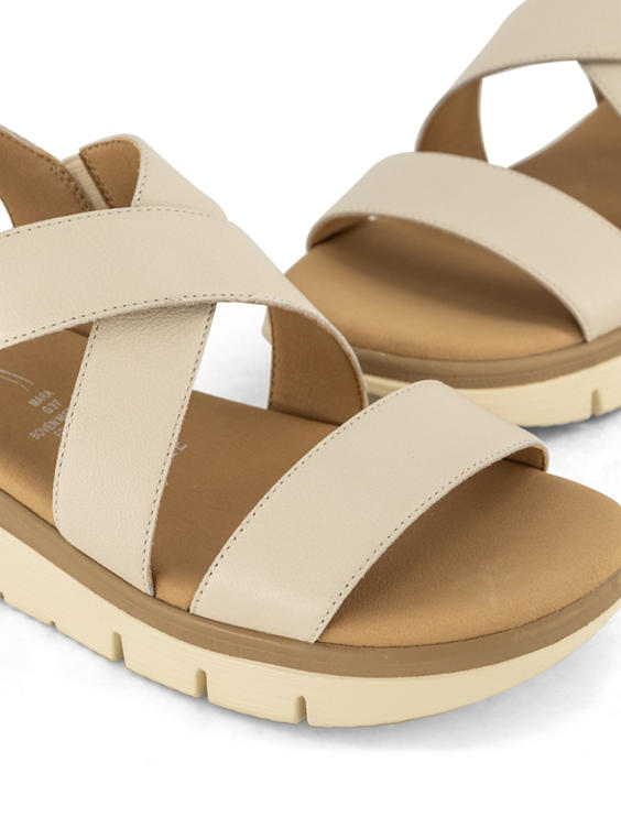 Beige leren comfort sandaal