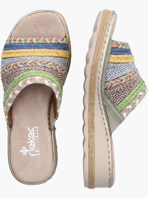 Rieker Damen Pantoletten - Mit Strass Besatz & Keilabsatz | Klettverschluss, 7.2cm Absatz